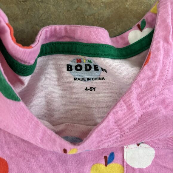Mini Boden Dress Girls Size 4-5 Pink Apples Short Sleeve Cute Chic - Picture 3 of 4